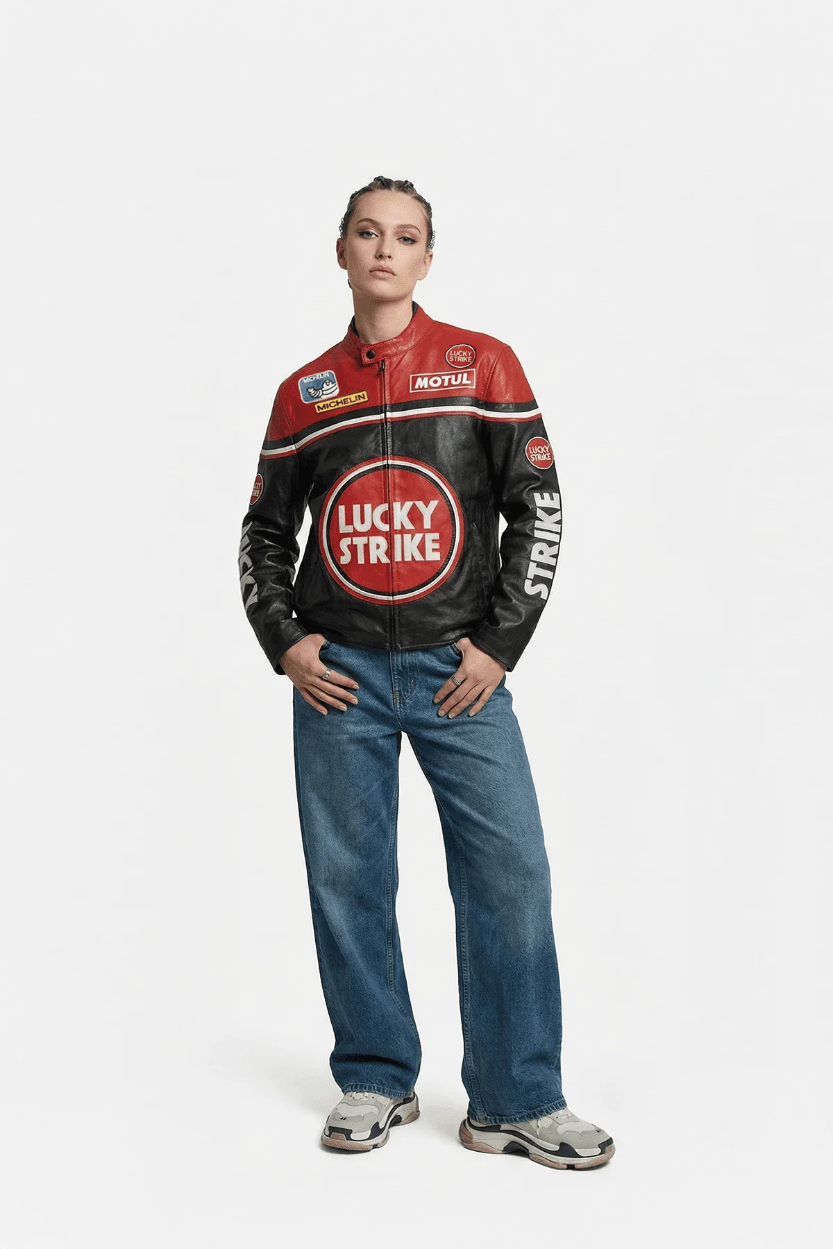 Lucky Strike Vintage Racing Leather Jacket - Red & Black Edition - Image 4