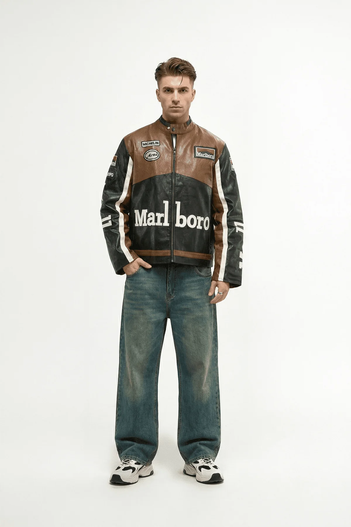 Marlboro Vintage Racing Leather Jacket - Brown & Black Edition - Image 3