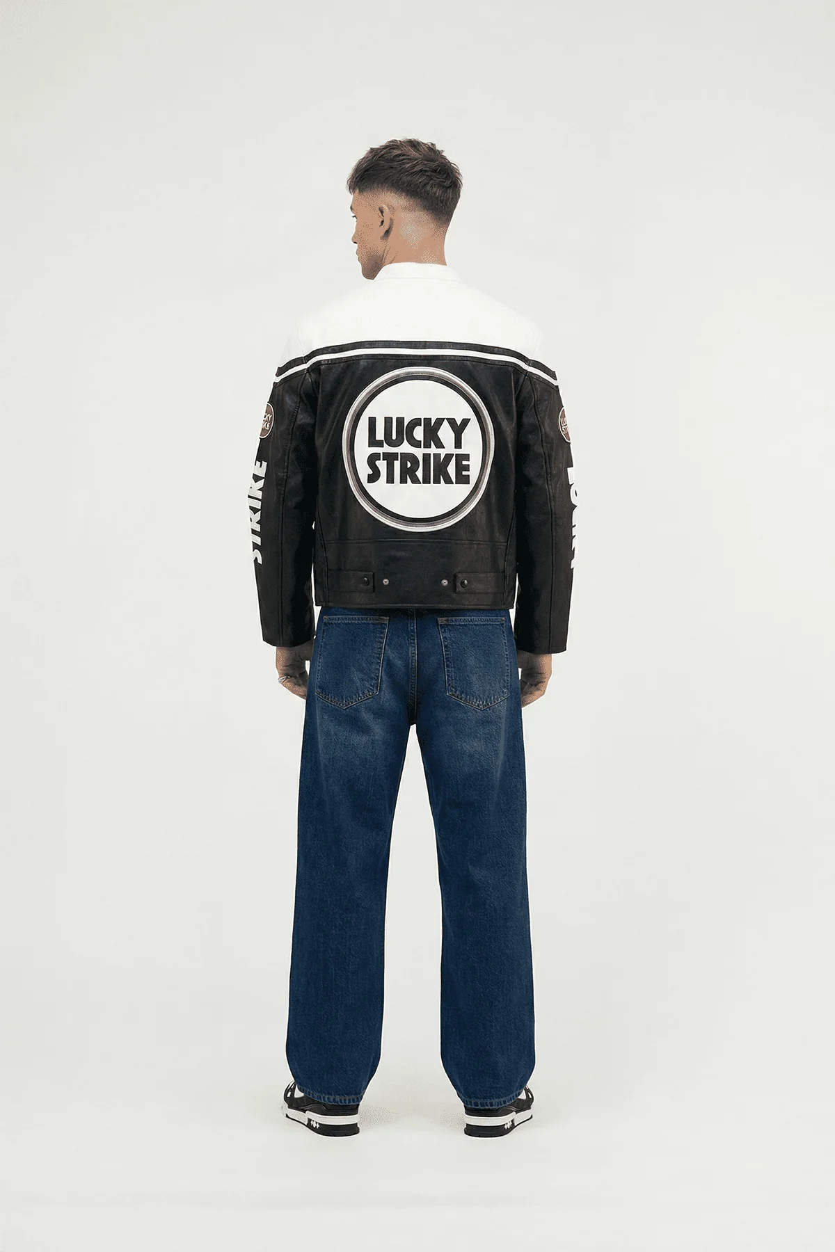 Lucky Strike Vintage Racing Leather Jacket - White & Black Edition - Image 5
